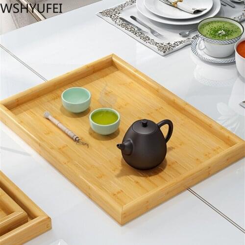 Natural Bamboo Tea Tray Rectangle Food Snaks Dessert Serving Tray Cup Plate Tea set Accessories Chinese Style Tea Table