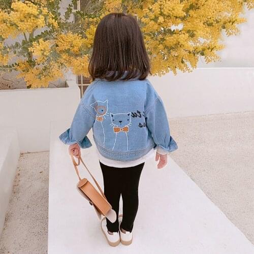 2019 Baby Girl Cute Cat Jeans Jacket Girls Kids Denim Coats Jackets Children Outwear Clothes