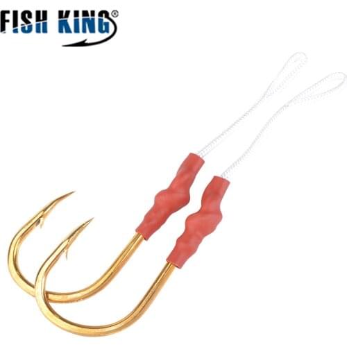 FISH KING Gold High carbon double fishing hook Metal Iron Plate Hooks High Carbon Steel Hook Strong Jig Hooks Jig Bait Pesca