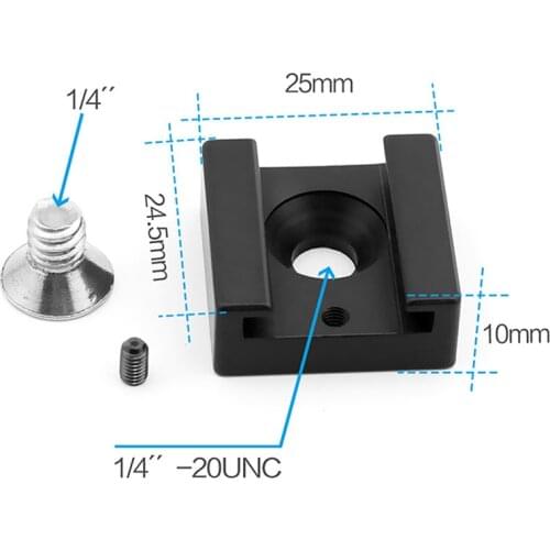 Cold Shoe Mount Adapter Base with 1/4" Mounting Screw for Camera Cage Flash LED Light Microphone Hot Shoe Adapter