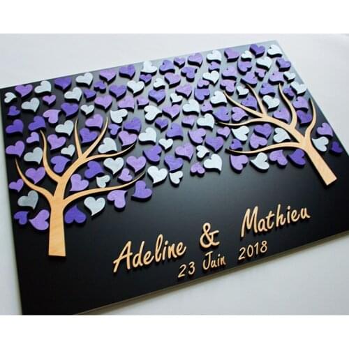 Personalized Wedding Guest Book Tree Custom Color Guestbook Sign In Ideas Unique Guest Book Alternative 3D Wood Purple Hearts