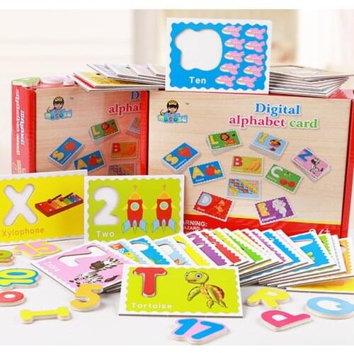 Children Enlightenment Recognition Picture Fruit Animal Number Letters Recognition Card Wooden Puzzle Toy Kids Gifts