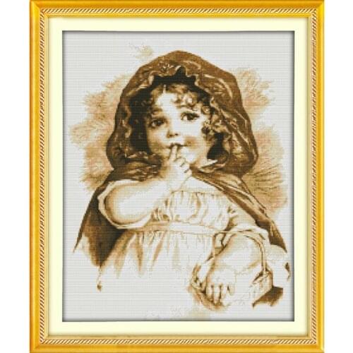 The Girl with The Finger Chinese Embroidery Packs Cross Stitch Counting Patterns Print Diy Dmc 14ct Needlework Sets Home Decor