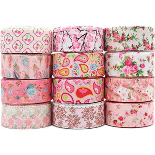10 Yards 1" 25MM Flowers Printed Grosgrain Ribbons For Hair Bows DIY Handmade Materials Y2020120201