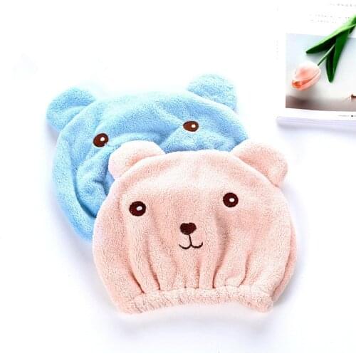Creative Cartoon Bear Bath Cap Thicken Microfiber Towel Strong Absorbing Water Soft Dry Hair Cap Cute Woman Elastic Turban Hat