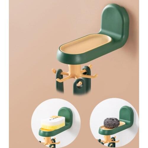 360° Rotated Kitchen Hooks Punch-free 6 Hooks Home Wall Door Hook Handbag Clothes Ties Bag Hanger Hanging Rack Bathroom Storage