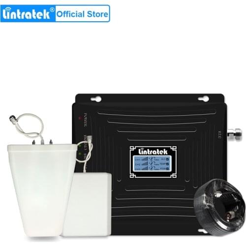 Lintratek NEW Tri Band 2G 3G 4G LTE Cell Phone Signal Repeater Booster Amplifier GSM 900MHz 1800MHz 2100MHz WCDMA Antenna Set
