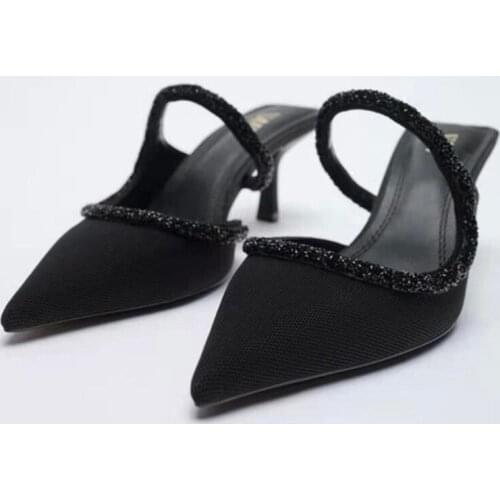 LMCAVASUN Womens High Heel Single Shoes 2021 Summer New Womens High Heel Thin Heel Closed Toe Fashion Pointed Black Shoes