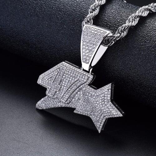 Lucky Numbers 47 Star Pendant Necklace With Chain AAA Zircon Iced Out Mens Necklace Fashion Hip Hop Jewelry