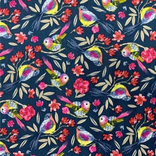 Cute bird red flowers Cotton Printed Cloth Sewing Quilting Fabrics for Patchwork Needlework DIY Handmade Material