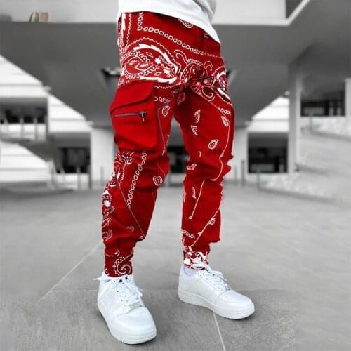 Mens Casual Cargo Pants Pattern Printed Loose Hi-hop Long Trousers V3