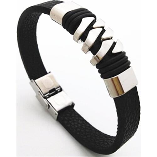 Stainless Steel Clasp Rock Black Punk Handmade Leather Men Bracelets Women Vintage Bangle Male Homme Jewelry Accessories