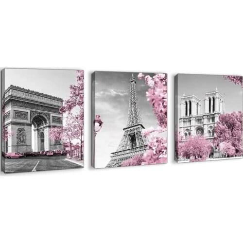 Full Diamond Painting paris tower pink flower city building Embroidery Full Display Diamond Mosaic Crafts Kit 3 piece set N970