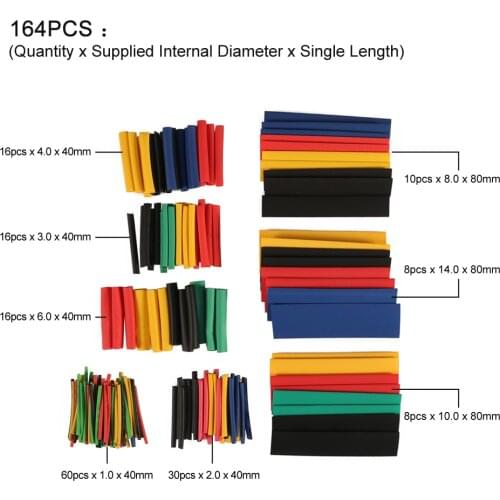 164pcs Set heat shrink tubing Heatshrink Tube Polyolefin Shrinking Assorted Wire Cable Insulated Sleeving Shrink Tube