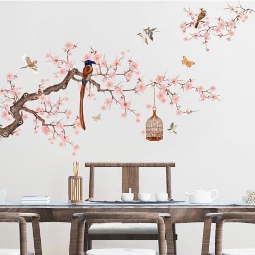 Chinese Style Flowers Wall Stickers Home office Decor Teenager Living Room Bedroom Decoration pegatinas de pared Wallstickers