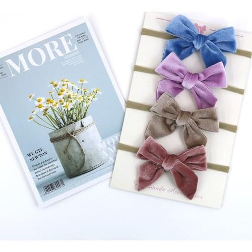 2021 New Arrival Velvet Solid Bow Girls Children Fashion Nylon Headbands With High Elastic Baby Photograph Props Bandeau