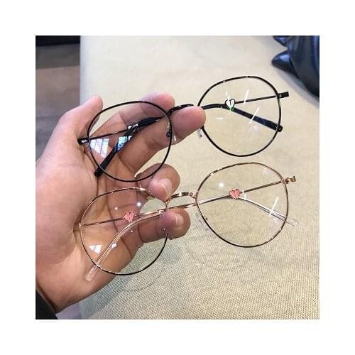 2020 New fashion Classic Retro Round Love Glasses Frame Round Lens Flat Myopia Optics Simple Metal Ladies Glasses Frame UV400