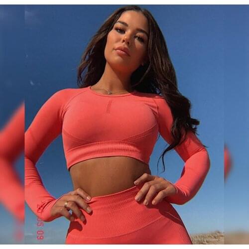 2021 New Solid Color Yoga Clothing Suit Sports Running High Waist Pants Trousers Long Sleeve Top Women