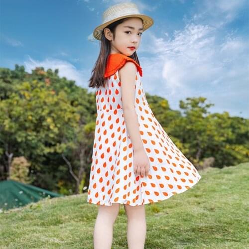New Big Boy Lapel Polka Dot Dress Korean Girl Fan Dress In Summer Girls Clothes Korean Baby Clothes