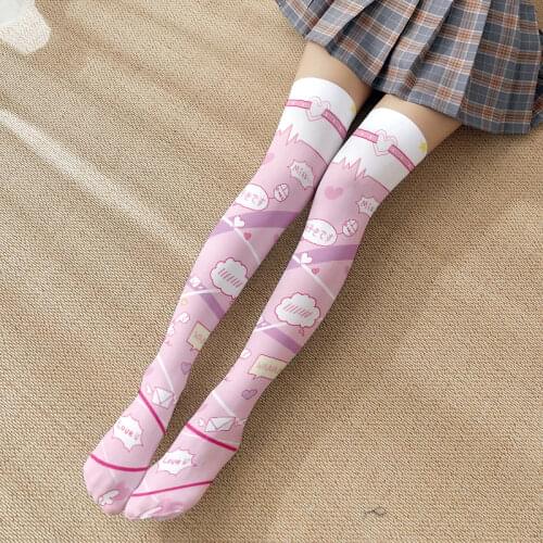 New Cute Cartoon Silk Stockings For Women Thin Silk Knee High Thigh Sexy Girl Stockings Japanese Anime Long Socks Sweet Cosplay