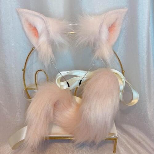 New Pink Piggy Anime Beast Tail Beast Tail Wolf Ear Cat Ear Fox Ear Hair Hoop Custom Headwear Set Cosplay Costume Accessories