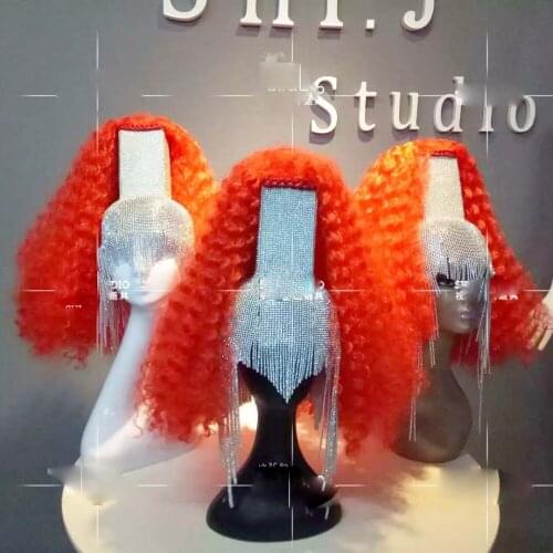 Halloween cosplay wig Sexy curly party wigs orange white Bar nightclub show headdress wig bit singer tiara Gogo headdress