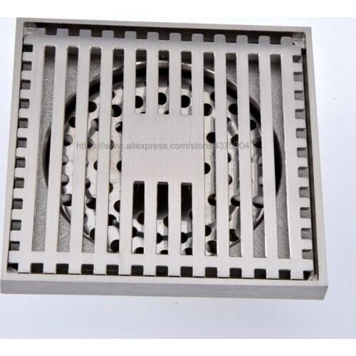 Drains Square Brushed Nickel Bath Shower Drain Strainer Floor Cover Balcony Deodorant Grate Waste Bathroom Drains Nhr069