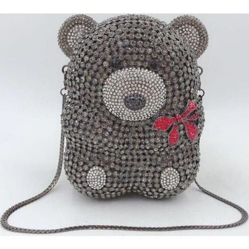 Luxury Rhinestone Clutch 4 Colors Bear Shape Chain Handbags New Fashion Women’s Diamond Party Clutches FemaleMini Crystal Purses