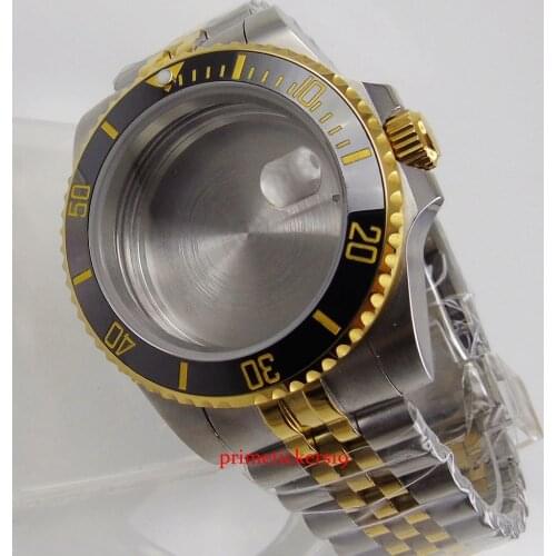 Top Quality 40mm Gold Coated Sapphire Glass Ceramic Bezel Mental Strap Watch Case Fit ETA 2836 MIYOTA Movement