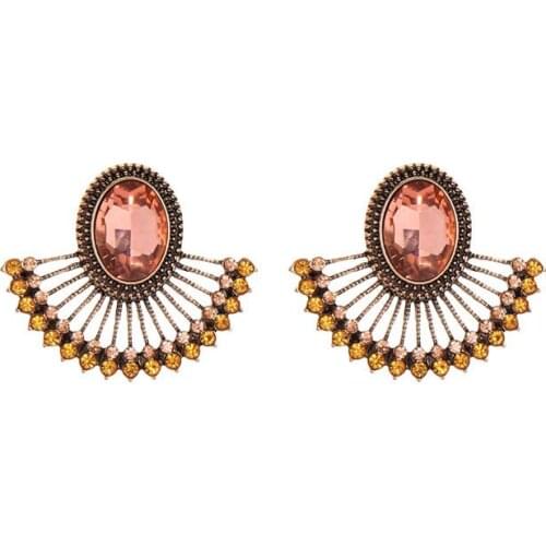 Faceted Oval Crystal Stud Earrings Pave Crystal Fan Fringe Stud Earrings for Woman