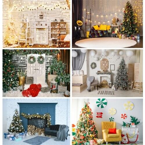 SHUOZHIKE Christmas Indoor Theme Photography Background Christmas tree Fireplace Children For Photo Backdrops 21712 YXSD-04