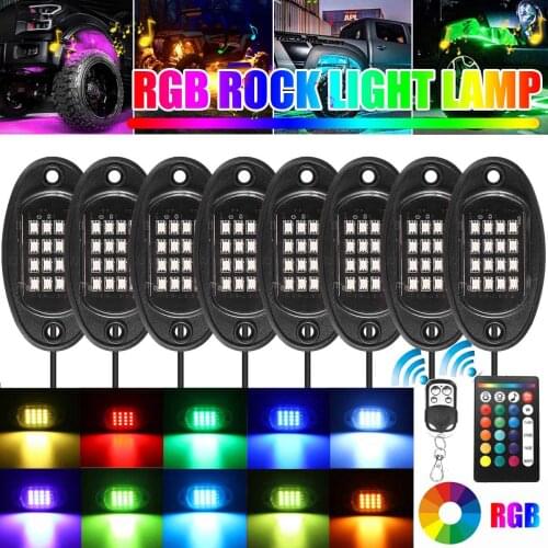8 Pods RGB LED Rock Lights With Double RF Remote Control 128 LEDs Multicolor Neon Underglow Lighting Kit For Offroad SUV ATV