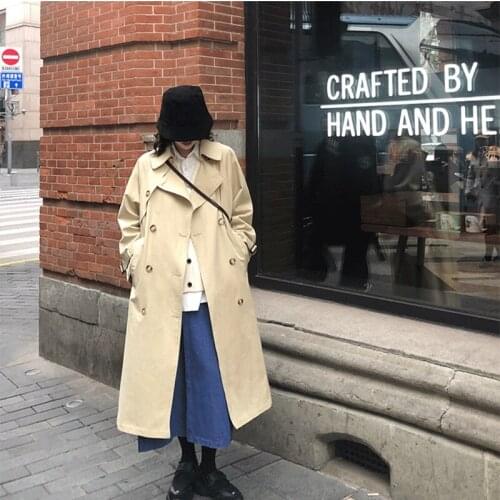 Women Trench Coat Casual Womens Long Outerwear Loose Overcoat with Belt Autumn Fashion Double-breasted Windbreaker Female 2021