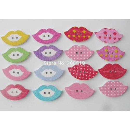 WBNGKK Fancy buttons DIY craft decoration 100pcs/lot Mouth shape wood button printed