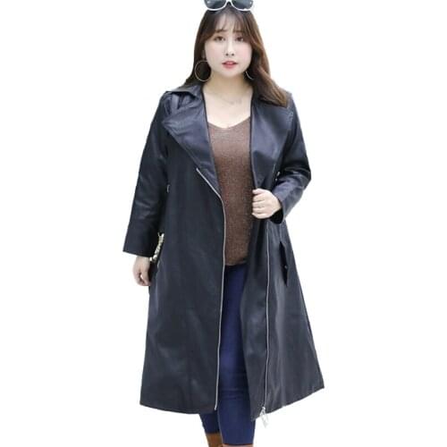 2020 Oversize X-Long Women PU Leather Jacket Autumn Faux Leather Coat Female Black Winter Overcoat Zipper Plus Size 4XL-8XL G683