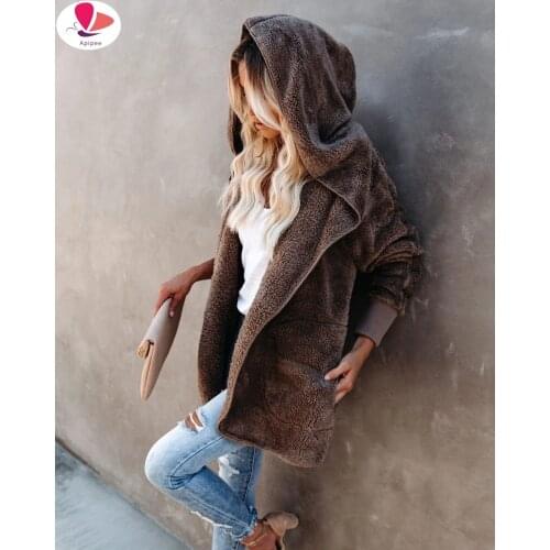 Women Warm Long Sleeve Parka Faux Fur Coat Overcoat Leopard Fluffy Top Jacket