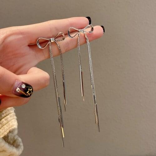 2021 Korean New Bowknot Tassel Fairy Personality Long Dangle Earrings For Women Fashion Jewelry Party Elegant Oorbellen Brincos