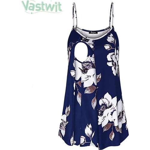 Women Pregnant Maternity Nursing Wrap Double Layer Tank Tops Breastfeeding Blouse T-Shirt Pregnancy Sleeveless Floral Tshirt Tee