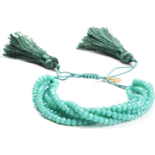 Bracelet Hand Jewelry Green Crystal For Women Tassel Handmade Fashion