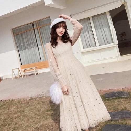Women 2021 Spring New Embroidery Mesh Long Sleeve Sweet Party Dresses Camisole Drees and Gauze Dress Tow Pice Dresses Y494