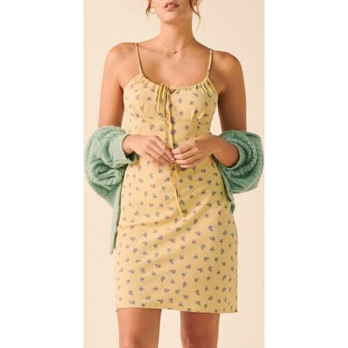 Dresses Summer Clothes For Women Sleeveless Vintage Floral Print Beach Dress 2020 Scoop Neck Tie Spaghetti Strap Sexy Mini Dress