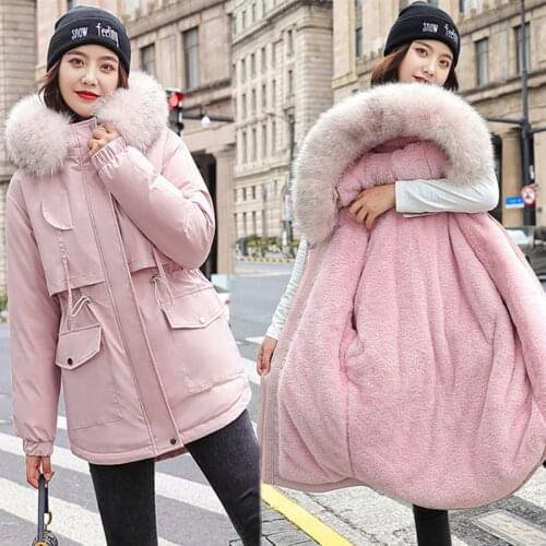 Winter Warm Lining Jacket Female 2020 Fashion Winter Coat Women False Fur Collar Down Cotton Parkas Large size 3XL Female Coat
