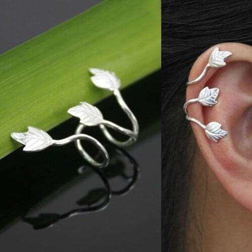 1 Pcs Fashion No Piercing Silver Plated Leaf Clip On Ear Cuff Earring Wrap Punk Ear Clip Earring Fashion Jewelry Accessories