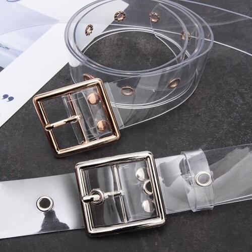 1pc Fashion Clear Belt Waist Belts for Women Waistband Transparent Unfading Women Adjustable Square Circle Shaped Buckle Belts