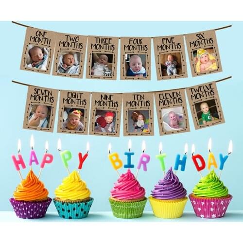 12 Month Wild ONE Photo Birthday Banner baby First Happy Birthday Decorations Garland 1st Baby Boy Girl One Year Party Supplies