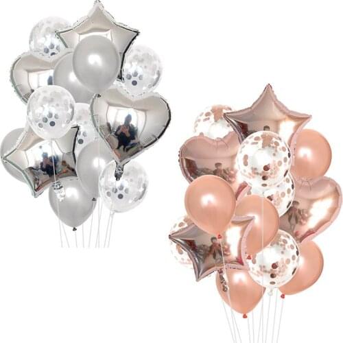 14Pcs Multi Confetti Balloons Happy Birthday Party Balloons Rose Gold Silver Helium Balloons Boy Girl Baby Shower Party Supplies