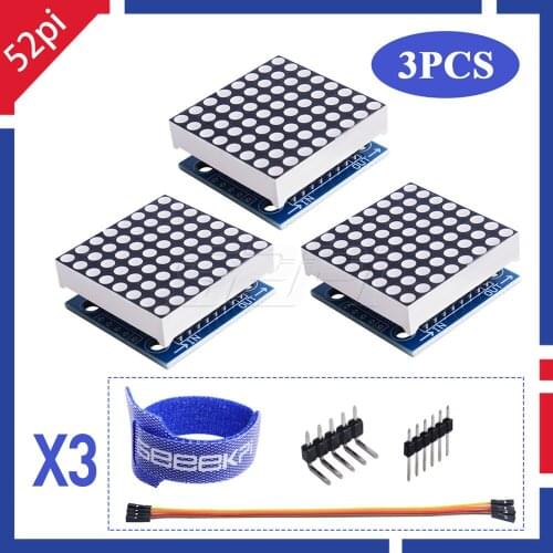 52Pi 3PCS 8x8 MAX7219 Dot Led Matrix Module MCU LED Display Control Module For Arduino Raspberry Pi 5V Interface Module