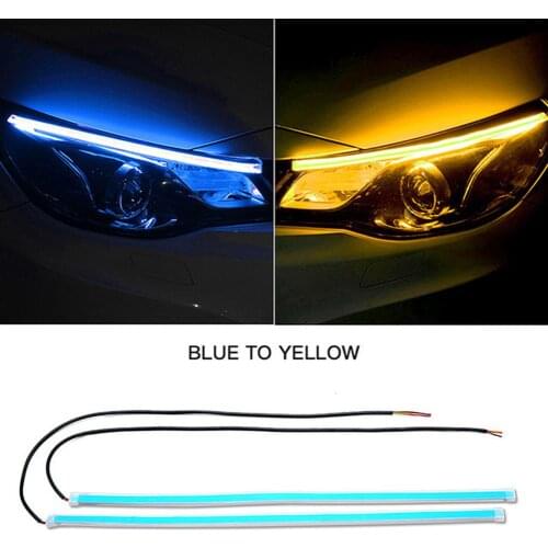 2pcs Automotive LED Turn Signal Driving Light Belt Ultra-thin Light Guide Strip Two-color Streamer Turn Decorative Light