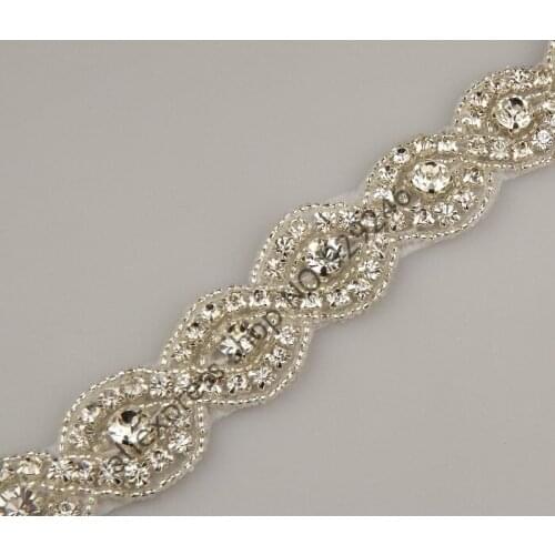 Free shipping 88cm 2.4 cm 8-shape clear crystal rhinestone chain applique trims hotfix for hair band shoes dress decoration