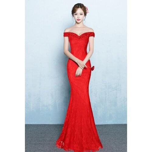 Corzzet Women Elegant Mermaid Dress Sexy Red Lace Diamond V-Neck Long Slim Strapless Evening Party Gown Dresses vestidos